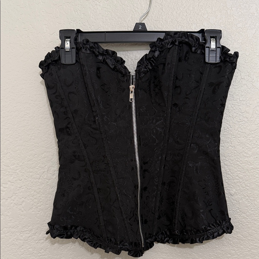 Black Corset Top with Ruffle Trim
